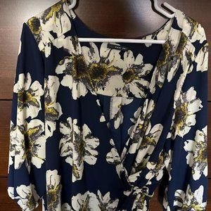 WEST KEI Saffron on Deep Navy Side Tie Blouse 2X